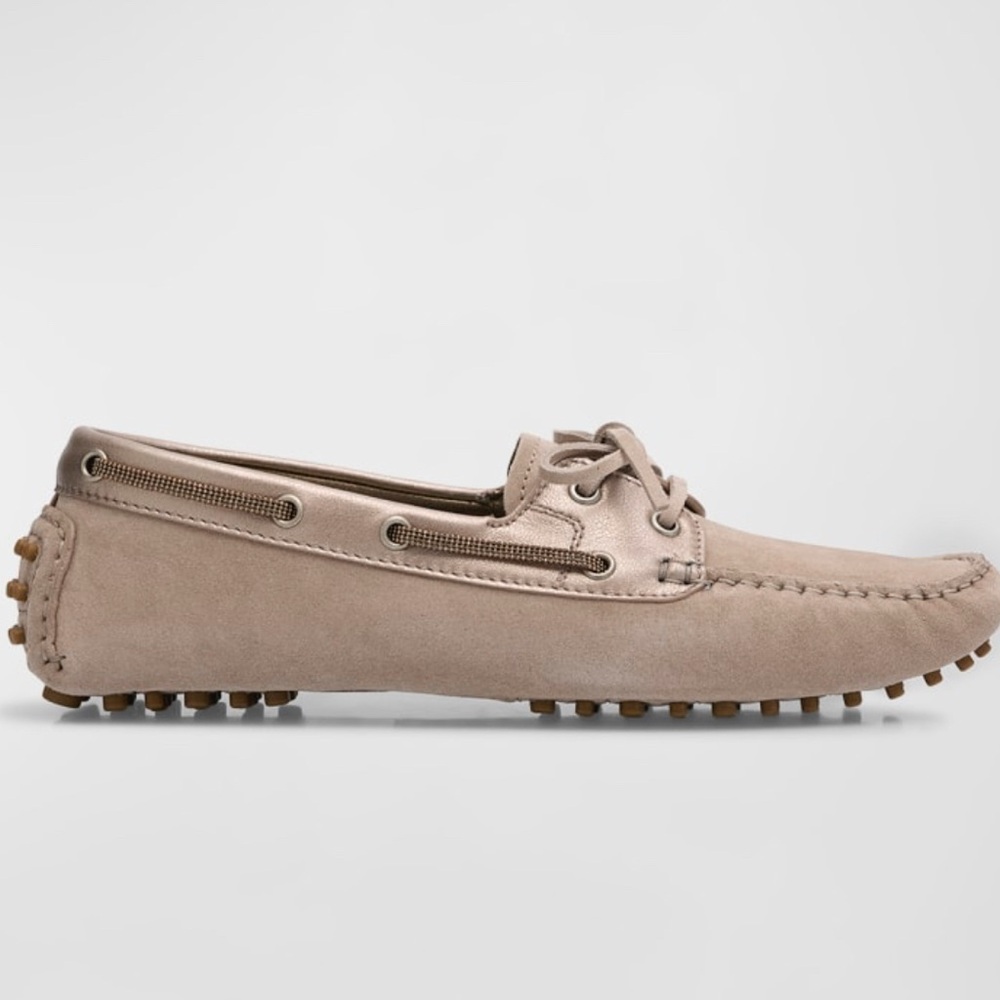 Brunello Cucinelli
Suede Metallic Slip-On Driver Loafers